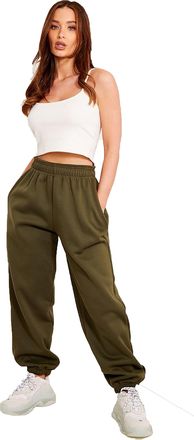 Crazy Girls Womens Fleece Casual Oversized Jogging Joggers Tracksuit Bottoms Ladies Jog Pants Size XS S/M M/L (8/10, Khaki)