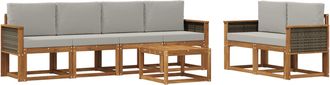vidaXL Conjunto De Sof&aacute;s De Exterior 6 Uds. Natural Y Gris Claro Vidaxl