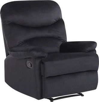 Beliani Beliani - Reclining Chair Manual Adjustable Back Footrest Velvet Upholstery Black Eslov