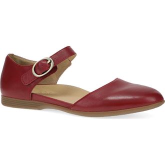Dansko Liv Ankle Strap Flat in Red Nappa at Nordstrom Rack, Size 10.5-11Us / 41Eu