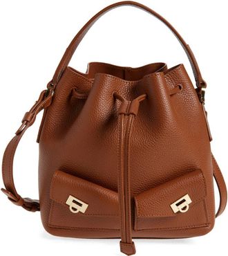 Ferragamo Mini Harley Leather Drawstring Bucket Bag in New Cognac at Nordstrom