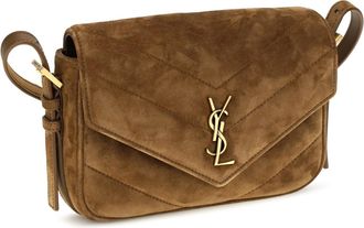 Saint Laurent Womens Small Loulou Matelass&eacute; Suede Shoulder Bag Orange Caramel Cogn