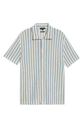 Vince Beach Stripe Cotton-Blend Button-Front Shirt in Uniform Blue Combo at Nordstrom, Size Xx-Large