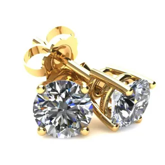 Pompeii3 1/3Ct Round Brilliant Cut Natural Diamond Stud Earrings in 14K Gold Basket Setting