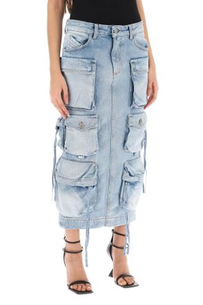 The Attico Blauwe Denim Cargo Midi Rok