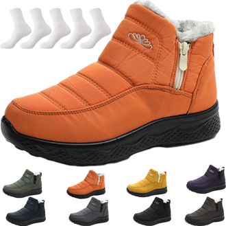 Generic Orthopedic Winter Boots, Lightweight Waterproof Non-Slip Fur Lined Comfortable Warm Shoes for Outdoor Home (Orange, Adul, Adult, Women, 3.5, Numeric, 