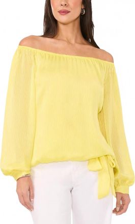 Vince Camuto Sheer Striped Off-The-Shoulder Long-Sleeve Tie-Front Blouse In Limoncello