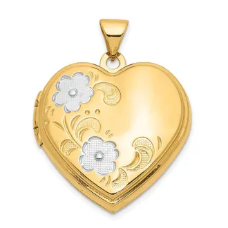 Diamond2Deal 14k Yellow Gold White Rhodium Floral Heart Locket Pendant