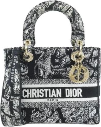 Dior Pre-owned Plan De Paris Lady D-Lite Medium Canvas Handbag - Dames - Vintage Handtas - Zwart - ONE Size - Vintage