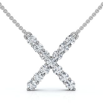 Pompeii3 1Ct Diamond Initial X Pendant 14k Gold 18 Necklace Lab Grown 5/8 Tall