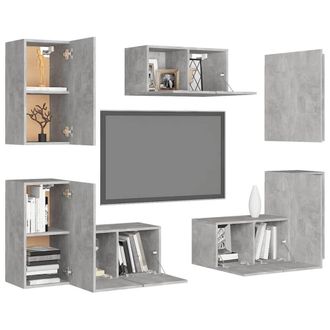 Berkfield Home Sturdy 7 Piece TV Cabinet Set Concrete Grey Engineered Wood