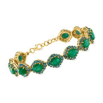 Ross-Simons Emerald and London Blue Topaz Bracelet in 18kt Gold Over Sterling