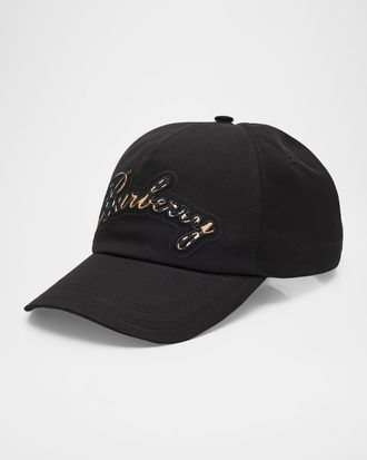 Burberry Men & apos;s Check Cursive Logo Gabardine Baseball Cap