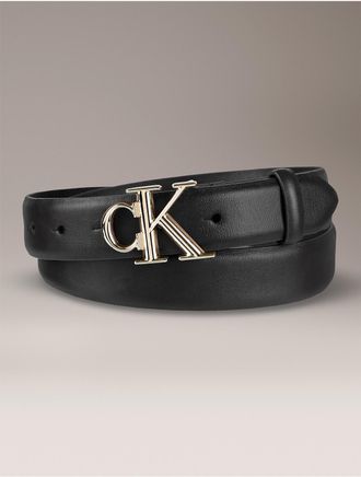 Calvin Klein Womens Monogram Logo Plaque Belt - Black - XL
