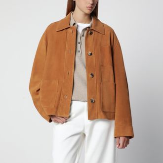 Loewe Giacca workwear in suede marrone chiara