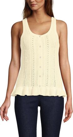 Lands End Cotton Boucle Ruffle Hem Sleeveless Sweater in Fresh Ivory at Nordstrom, Size X-Large