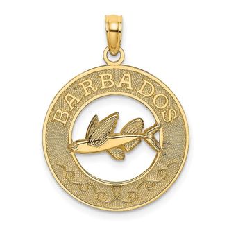 Diamond2Deal 14k Yellow Gold BARBADOS with Flying Fish Circle Charm Pendant