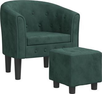 vidaXL Sill&oacute;n Con Taburete Terciopelo Verde Oscuro Vidaxl
