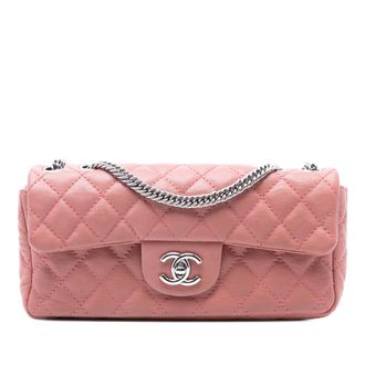 Chanel Classic Pink Lambskin East West Bijoux Chain Single Flap