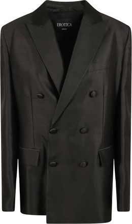 Dondup Dubbelrijige Satijnen Jas - Dames - Blazers - Zwart - S - Satijn - Jassen