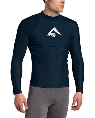 Kanu Surf Mens Long-Sleeve Platinum UPF 50+ Rashguard, Navy, Medium