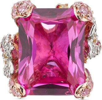 Anabela Chan 18kt gold vermeil Rose Cinderella sapphire and diamond ring - women - White Diamond/Lab-Grown Synthetic Fuchsia Pink Sapphire/Lab-Gr