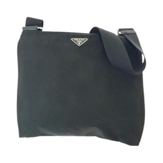 Prada Pre-owned Cross Body Bags, female, Black, Size: ONE SIZE Pre-owned Nylon Tessuto Triangle Logo Crossbody Bag