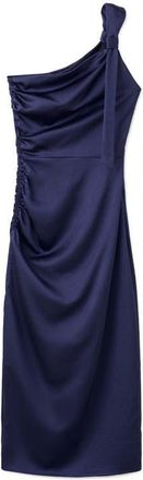 Mango Safira One-Shoulder Side Ruched Satin Dress in Night Blue at Nordstrom, Size 10