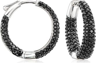 Ross-Simons Black Spinel Inside-Outside Hoop Earrings in Sterling Silver