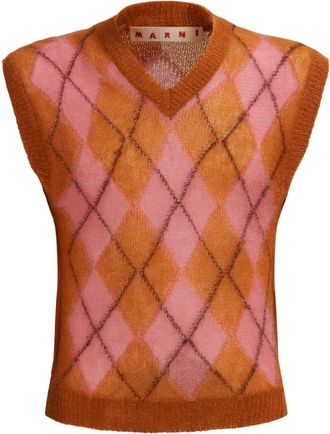 Marni argyle-intarsia V-neck vest - men - Mohair/Polyamide/Wool - 52 - Pink
