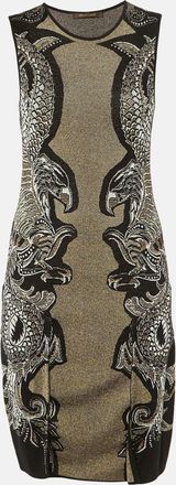 Roberto Cavalli Black Eagle Patterned Lurex Knit Short Dress