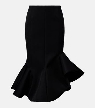 MUGLER Falda midi asim&eacute;trica en mezcla de lana