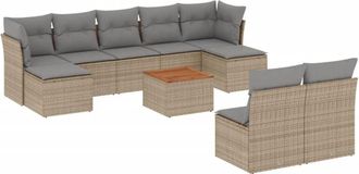 vidaXL Juego De Sof&aacute;s Jard&iacute;n Con Cojines Beige 10 Pzas Rat&aacute;n Sint&eacute;tico Vidaxl