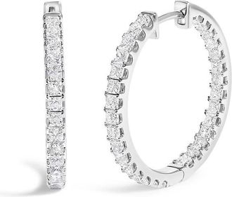 House of Brilliance 14K White Gold 3.00 Cttw Princess Diamond Inside Out Hoop Earrings
