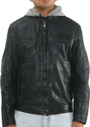 TruClothing Hooded Biker Lamb Leather Jacket