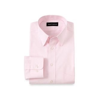 Paul Fredrick Non-iron Cotton Pinpoint Solid Point Collar Dress Shirt in Pink at Nordstrom, Size 17.5 - 36
