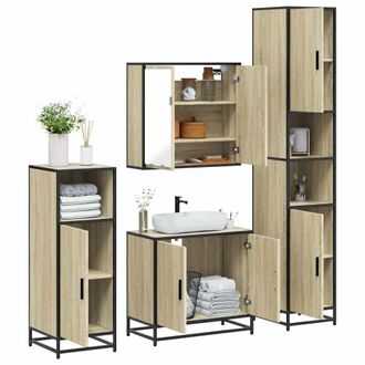Berkfield Home 4&not;Piece Bathroom Furniture Set&not;Sonoma Oak Engineered Wood in Brown