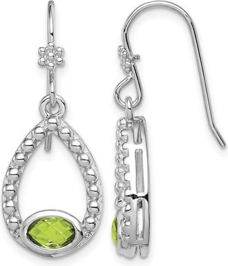 Diamond2Deal Sterling Silver Rhodium-plated Peridot Shepherd Hook Dangle Earrings