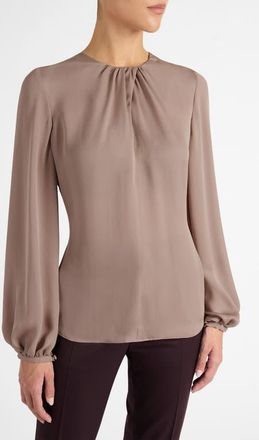 Santorelli Elena Long Sleeve Twist Neckline Blouse in Silk Charmeuse in Dusty Mauve at Nordstrom, Size 6