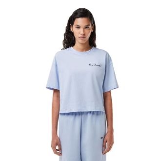 Lacoste Crop-T-shirt met ronde hals en logo voor dames (Blauw)