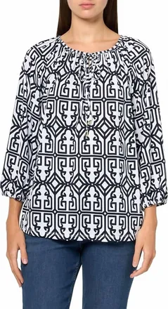 Multiples Raglan 3/4 Sleeves Peasant Top In Midnight Dark Navy