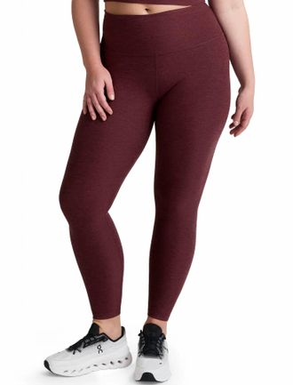 Beyond Yoga Spacedye Caught In The Midi High Waisted Leggings In Midnight Burgundy