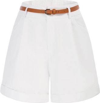 Belle Poque Womens High Waist Shorts Classic Shorts Casual Summer Shorts Vintage Shorts with Pockets White XXL