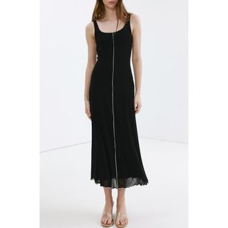 Mango Contrast Stitch Midi Dress in Black at Nordstrom, Size 6