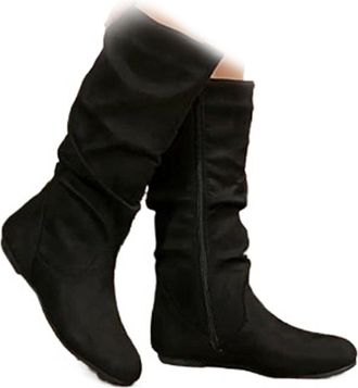 Generic Winter Shoes Womens Fashionable Solid Color Mid-Calf Ankle Boots Fall Winter Wide Calf Boots for Women Comfortable Round Toe Suede Pleated Mid-Calf Bo