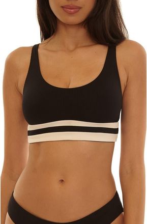 BECCA by Rebecca Virtue Coast Line Rib Bikini Top in Black/Tan at Nordstrom, Size Small