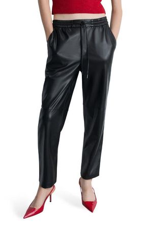 Mango Faux Leather Drawstring Pants in Black at Nordstrom, Size Large