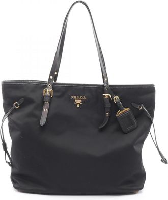 Prada Black Nylon Leather Handbag Tote Bag (Pre-Owned)