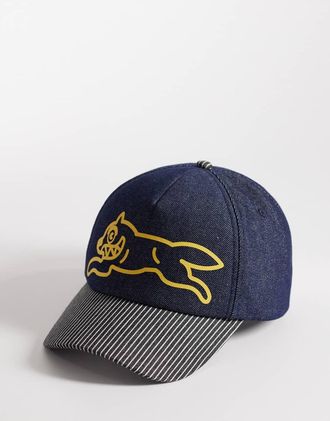 Icecream Cappellino trucker in denim slavato con cane che corre-Blu navy