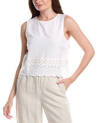 Ellen Tracy Linen-Blend Embroidered Top